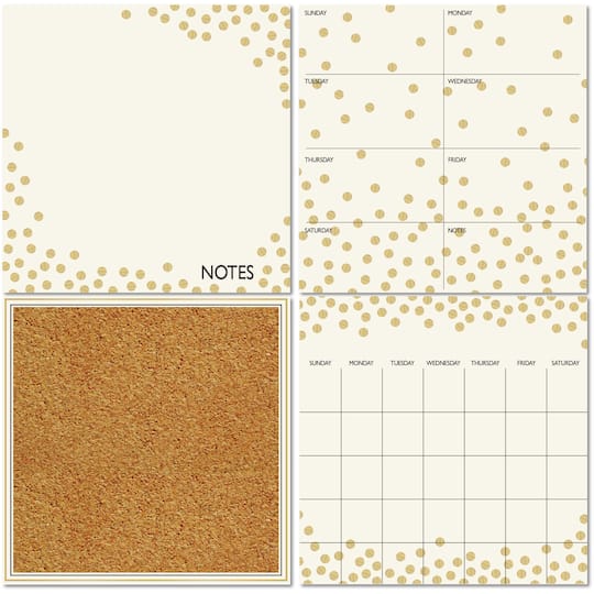 WallPops Gold Confetti Dry Erase Calendar &#x26; Corkboard Set